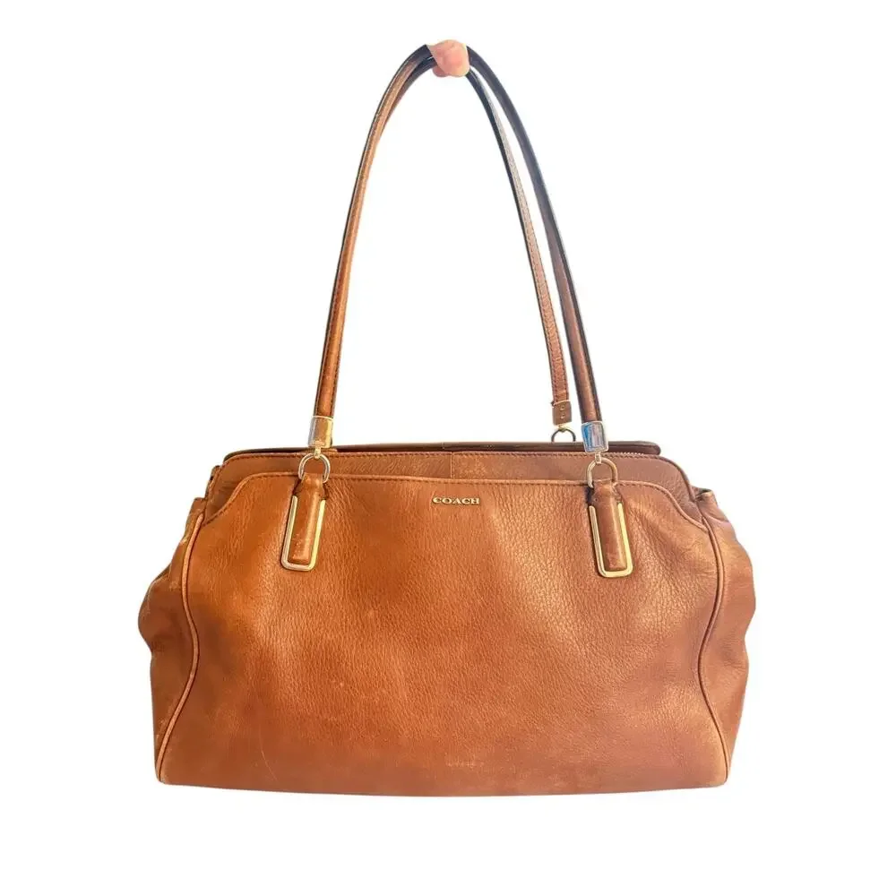 Coach 25161 Brown Pebbled Leather Shoulder Madison Kimberly Satchel Red Lining